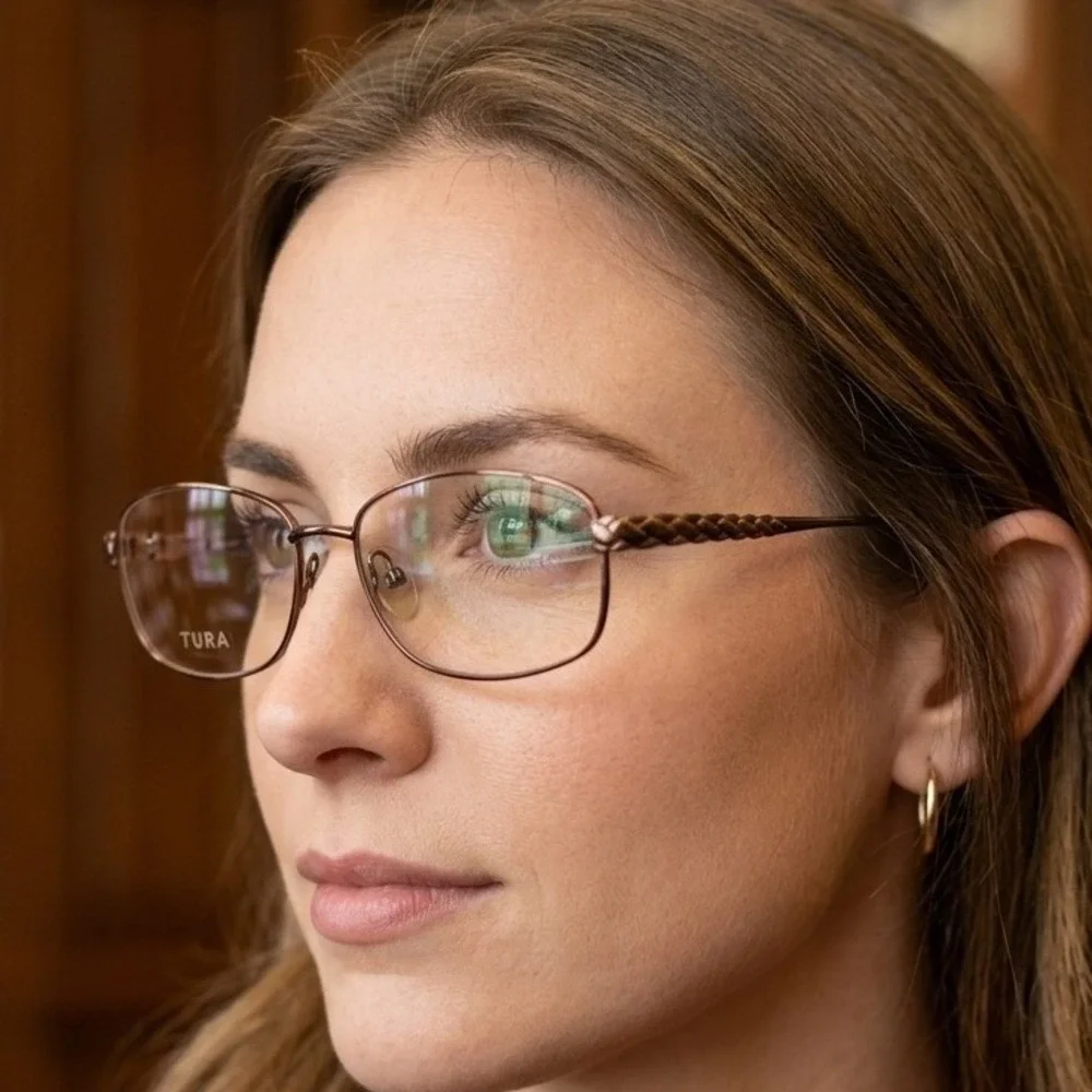 Tura R911 Bronze Metal Oval Eyeglass Frames Braided Temple Detail 52-17-135